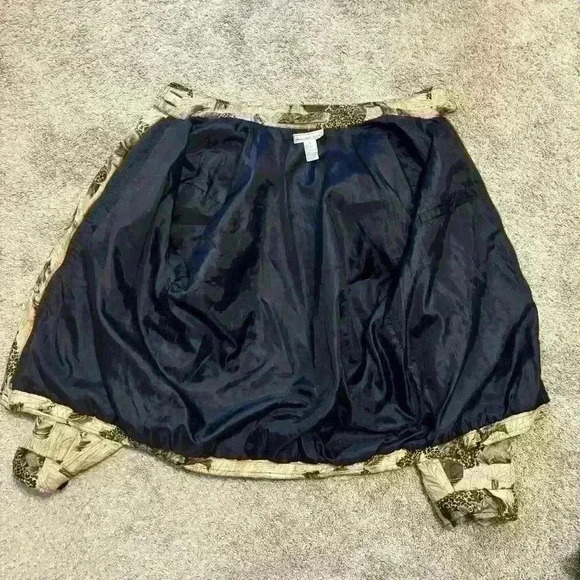 100% Silk Tan Leopard Abstract Anna & Frank Bomber Jacket Size Medium Vintage - Picture 7 of 11